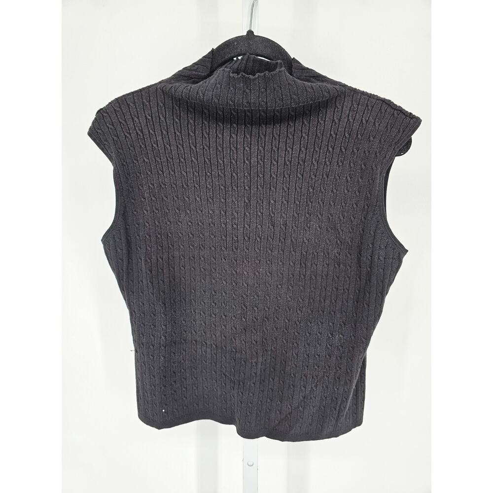 Vintage 1990s Junction West Womens Sz M Knit Turtleneck Top Black Cable Knit